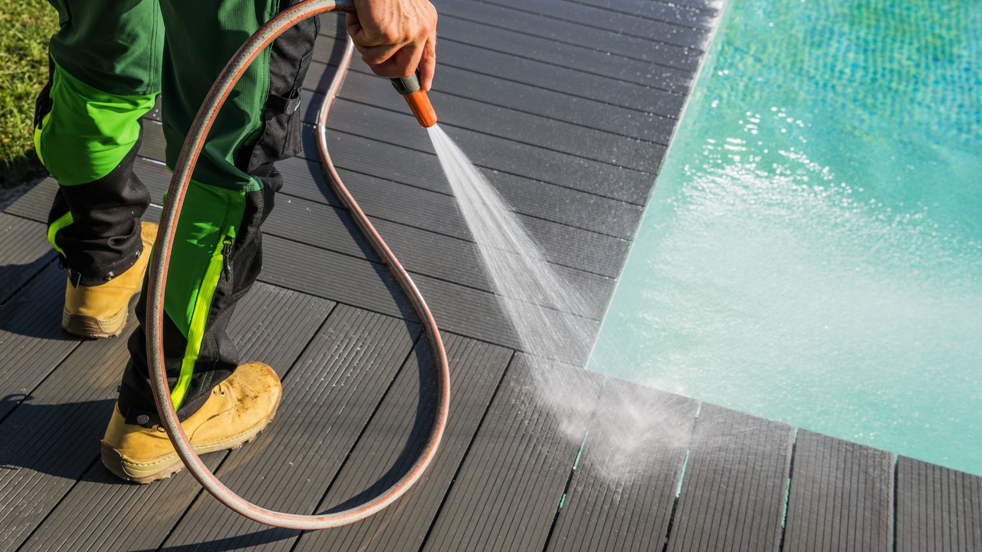 professional pressure washing pool deck